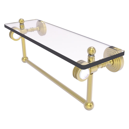 Allied Brass Pacific Grove 16" x 5.125" Satin Brass Solid Brass Glass Shelf With Towel Bar and Dotted Accents