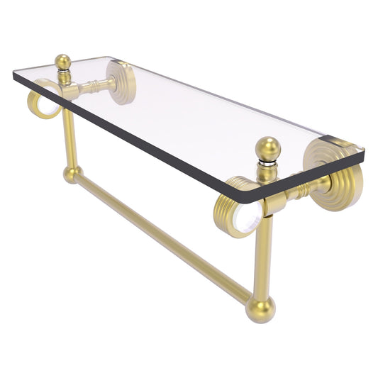 Allied Brass Pacific Grove 16" x 5.125" Satin Brass Solid Brass Glass Shelf With Towel Bar and Grooved Accents