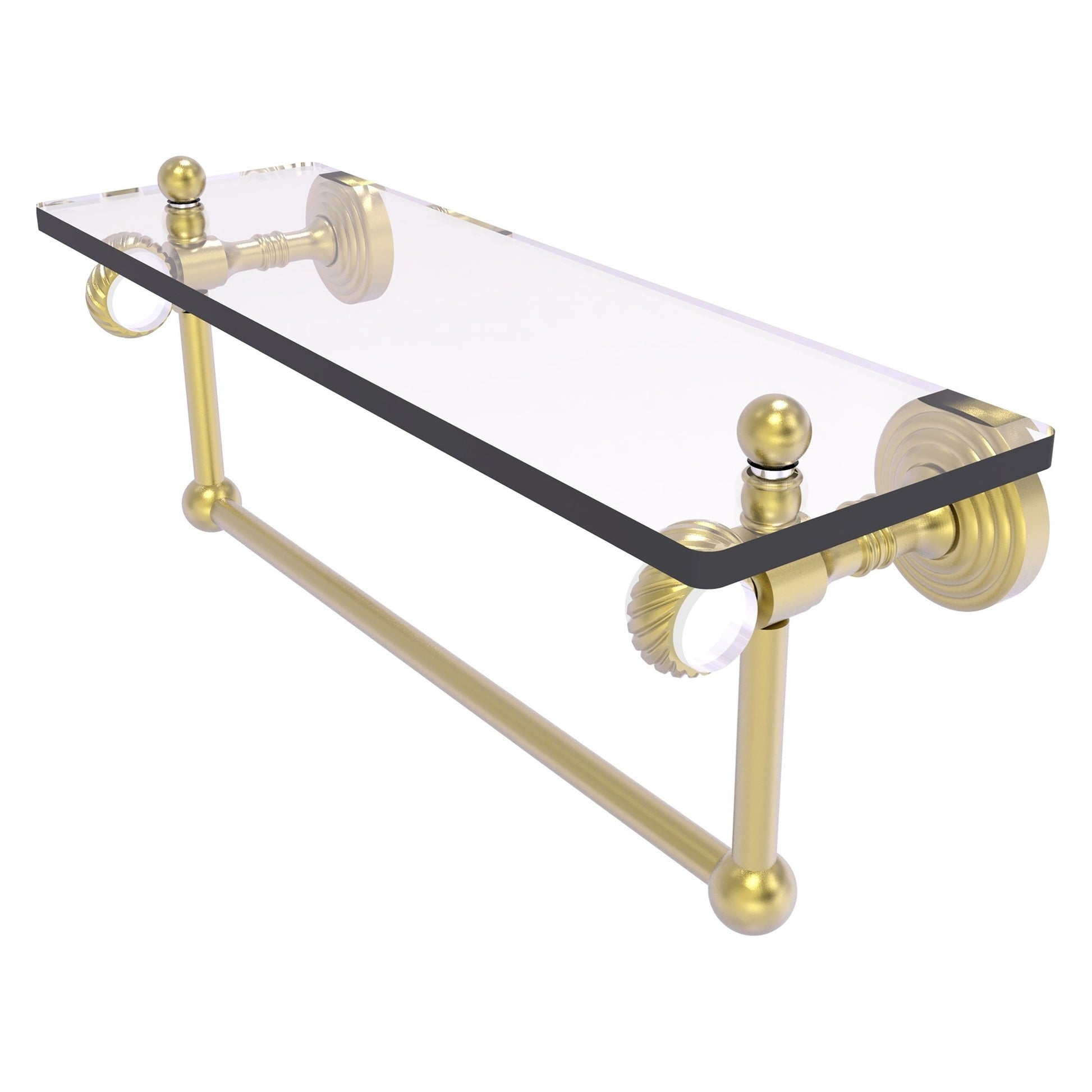 Allied Brass Pacific Grove 16" x 5.125" Satin Brass Solid Brass Glass Shelf With Towel Bar and Twisted Accents