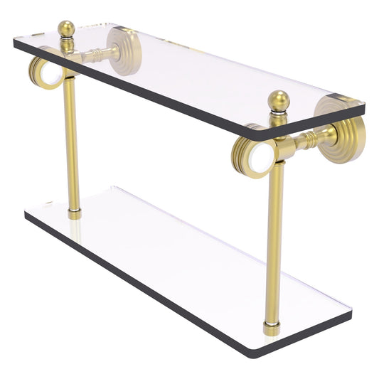 Allied Brass Pacific Grove 16" x 5.125" Satin Brass Solid Brass Two-Tiered Glass Shelf With Dotted Accents