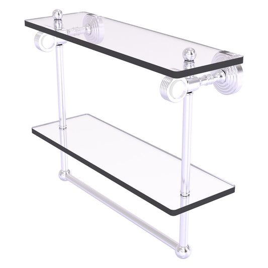 Allied Brass Pacific Grove 16" x 5.125" Satin Chrome Solid Brass Double Glass Shelf With Towel Bar and Grooved Accents