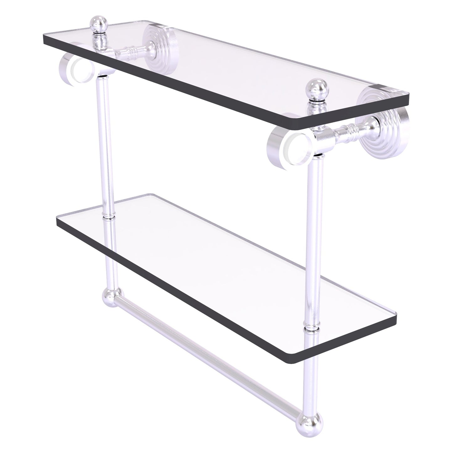 Allied Brass Pacific Grove 16" x 5.125" Satin Chrome Solid Brass Double Glass Shelf With Towel Bar