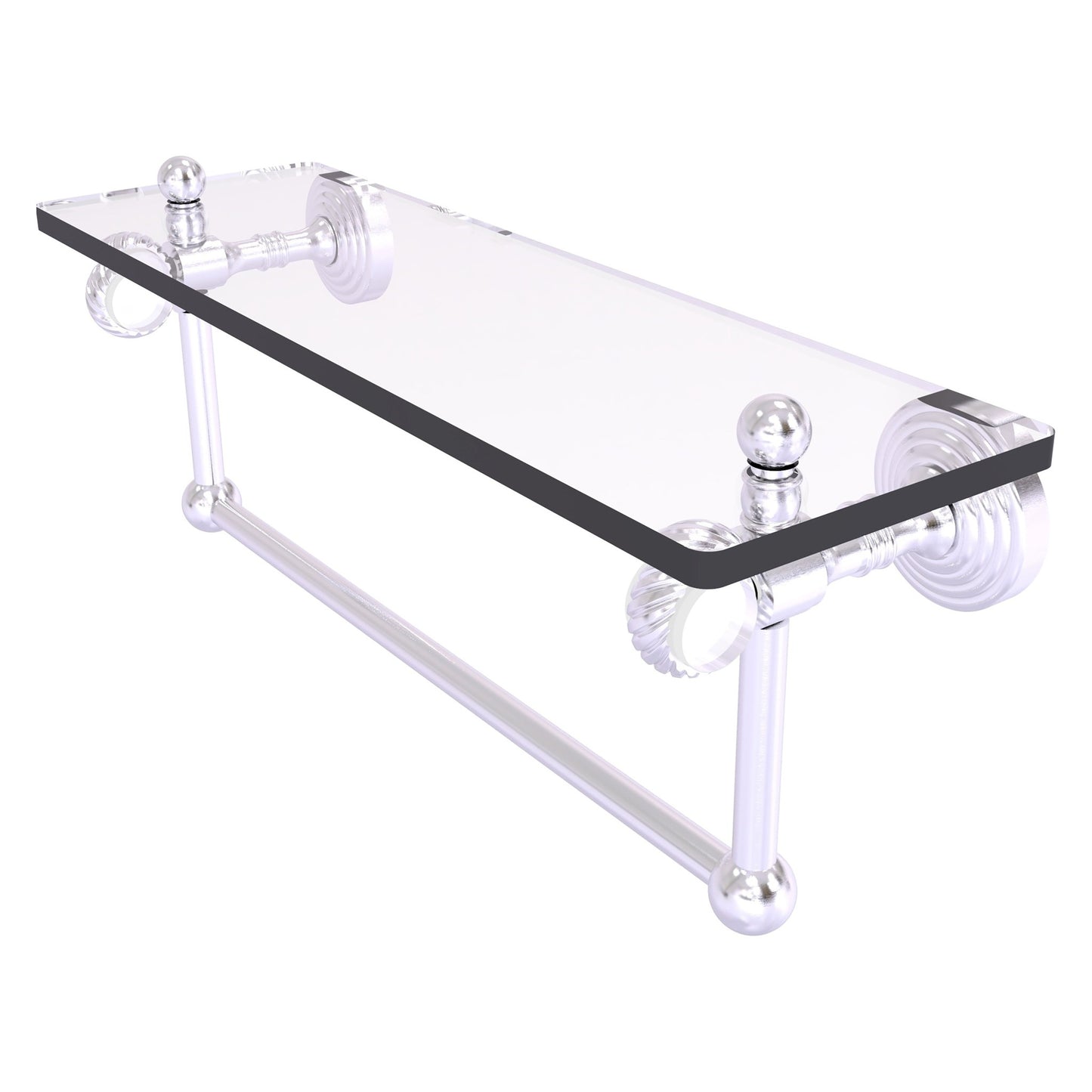 Allied Brass Pacific Grove 16" x 5.125" Satin Chrome Solid Brass Glass Shelf With Towel Bar and Twisted Accents