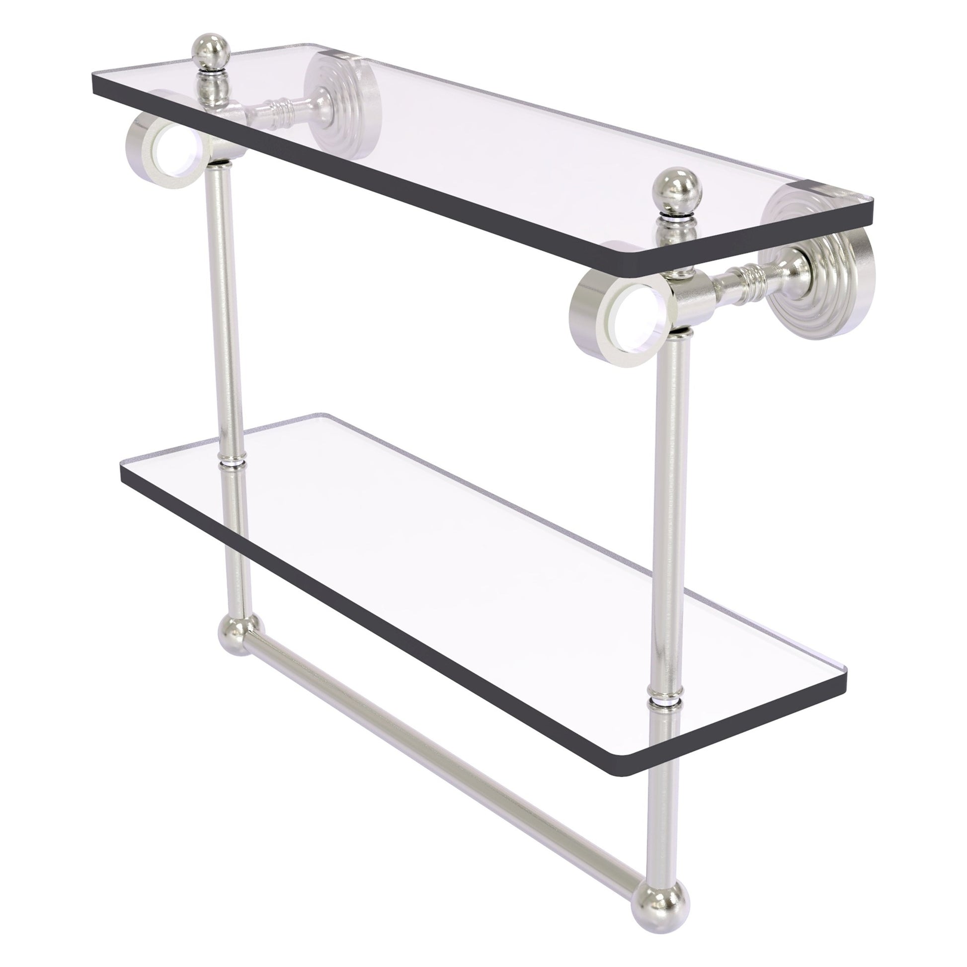 Allied Brass Pacific Grove 16" x 5.125" Satin Nickel Solid Brass Double Glass Shelf With Towel Bar