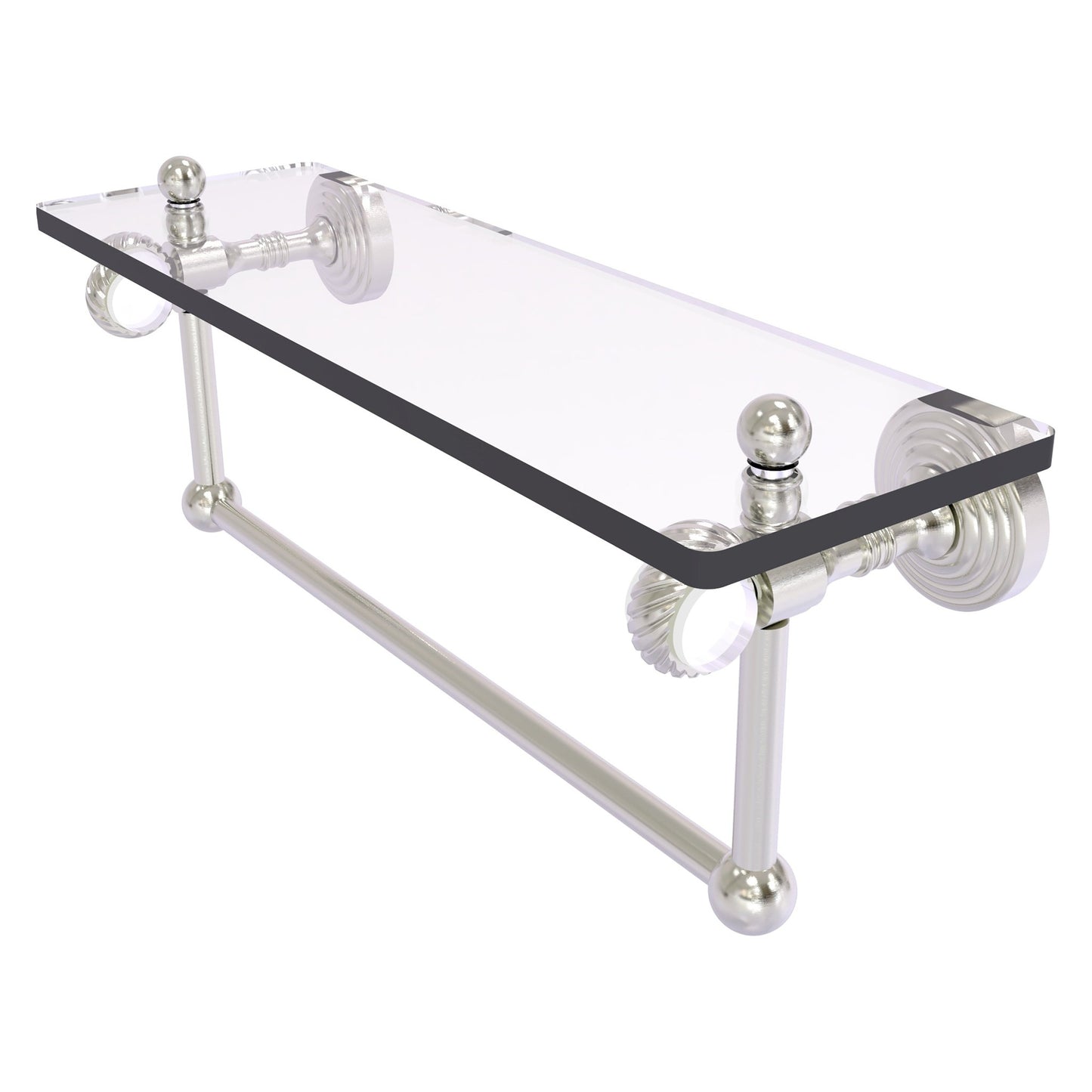 Allied Brass Pacific Grove 16" x 5.125" Satin Nickel Solid Brass Glass Shelf With Towel Bar and Twisted Accents