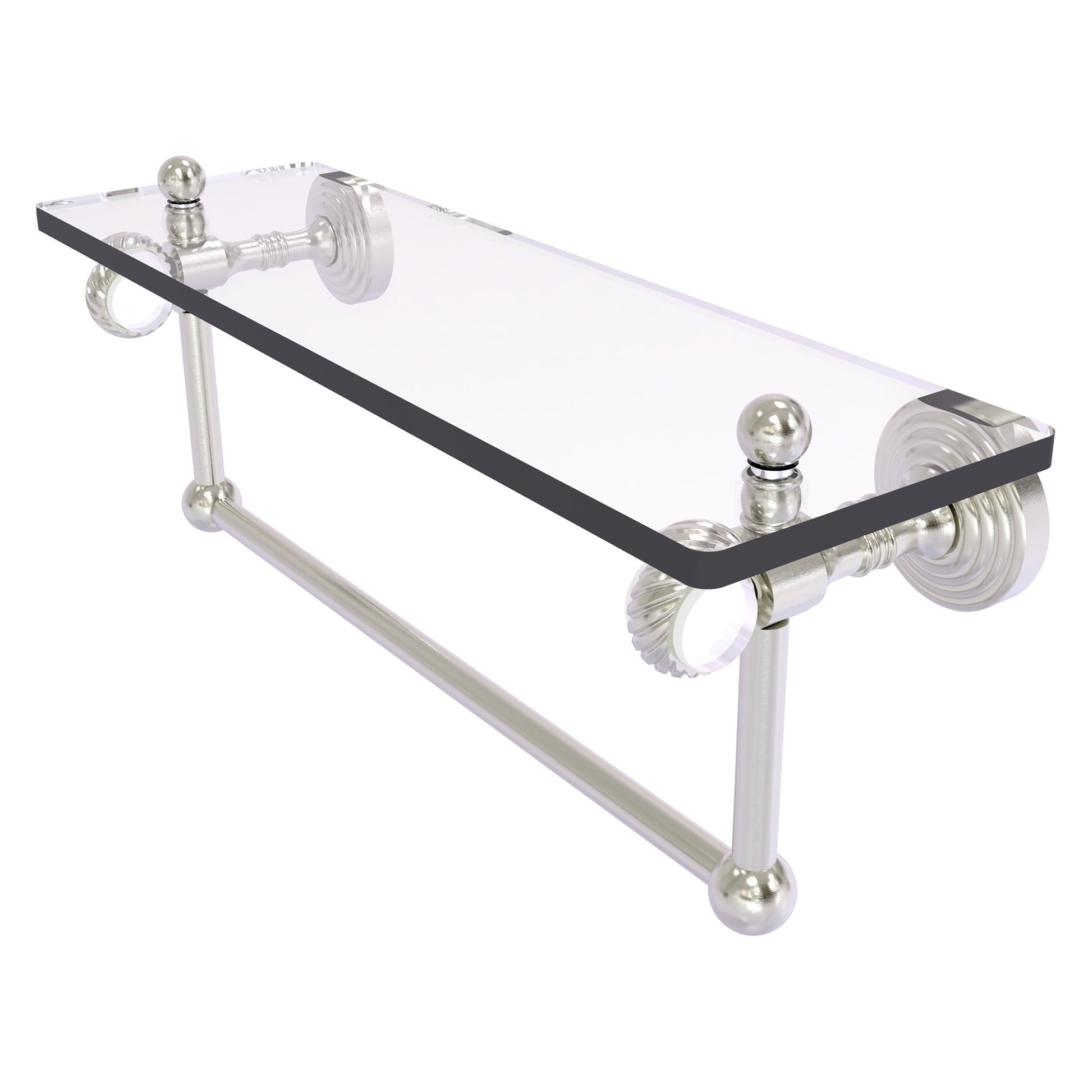 Allied Brass Pacific Grove 16" x 5.125" Satin Nickel Solid Brass Glass Shelf With Towel Bar and Twisted Accents