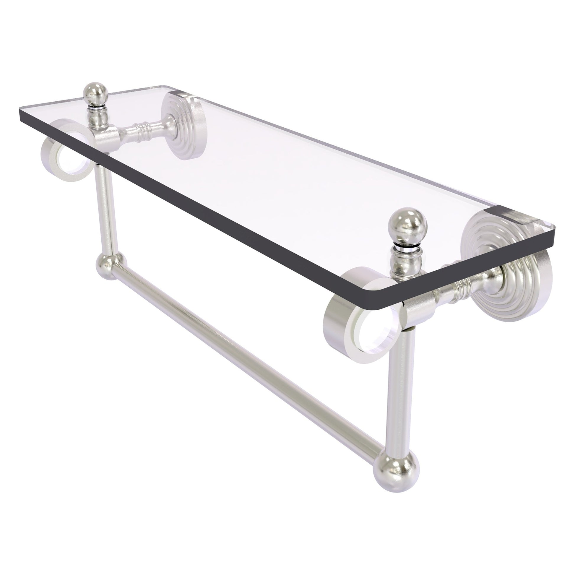 Allied Brass Pacific Grove 16" x 5.125" Satin Nickel Solid Brass Glass Shelf With Towel Bar