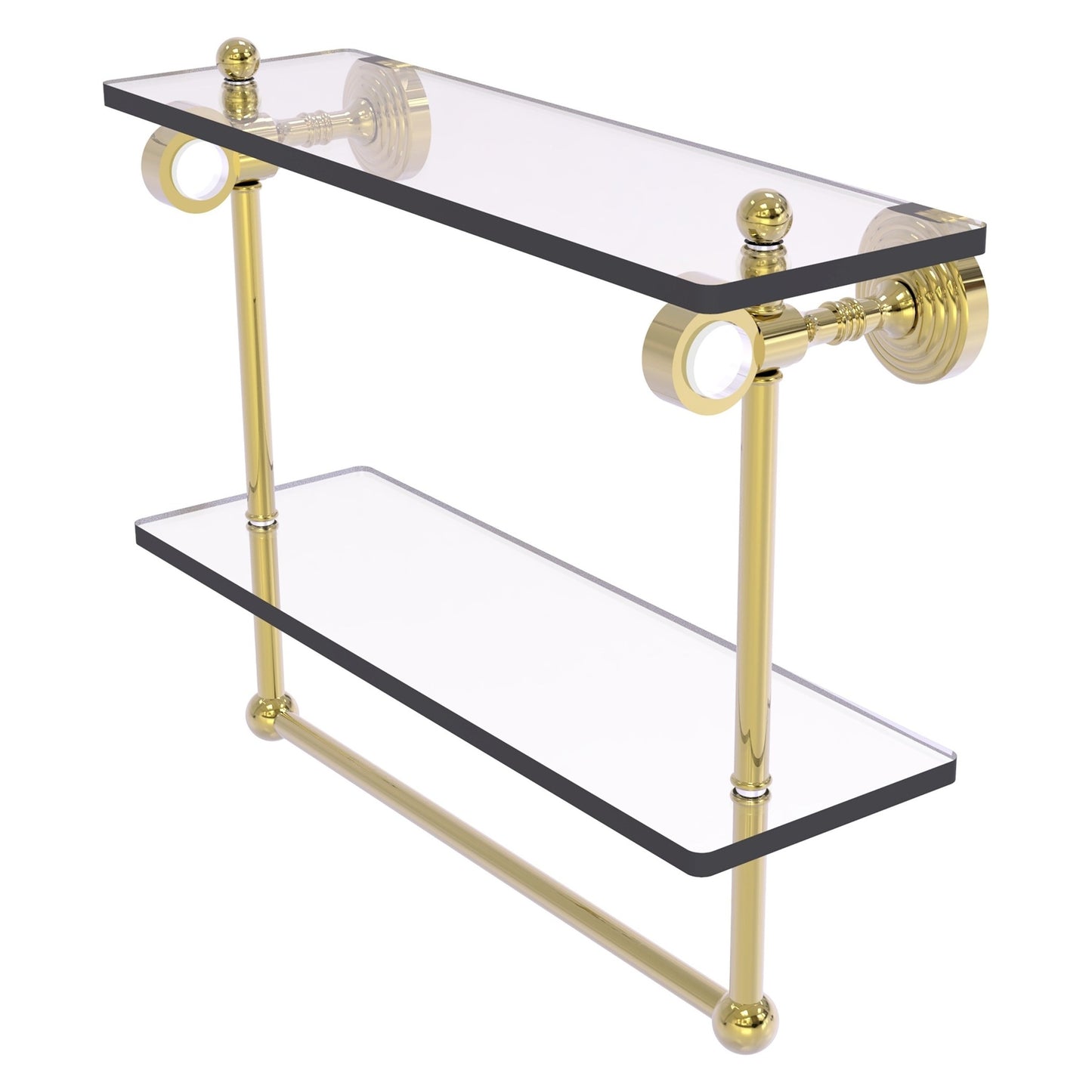 Allied Brass Pacific Grove 16" x 5.125" Unlacquered Brass Solid Brass Double Glass Shelf With Towel Bar