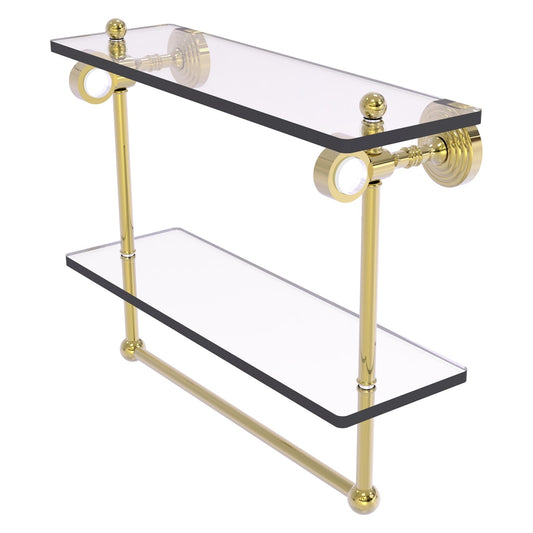 Allied Brass Pacific Grove 16" x 5.125" Unlacquered Brass Solid Brass Double Glass Shelf With Towel Bar
