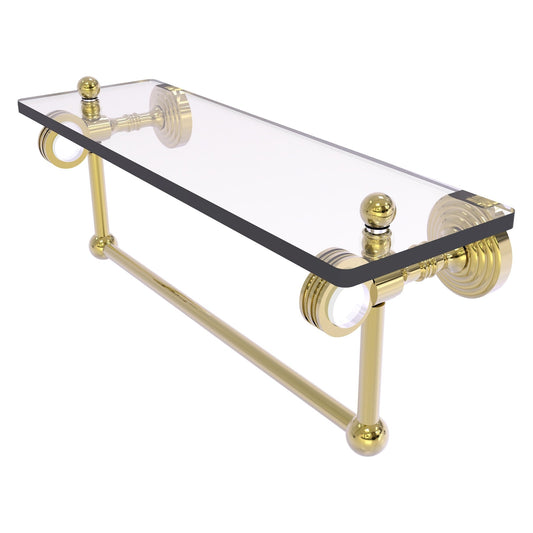 Allied Brass Pacific Grove 16" x 5.125" Unlacquered Brass Solid Brass Glass Shelf With Towel Bar and Dotted Accents