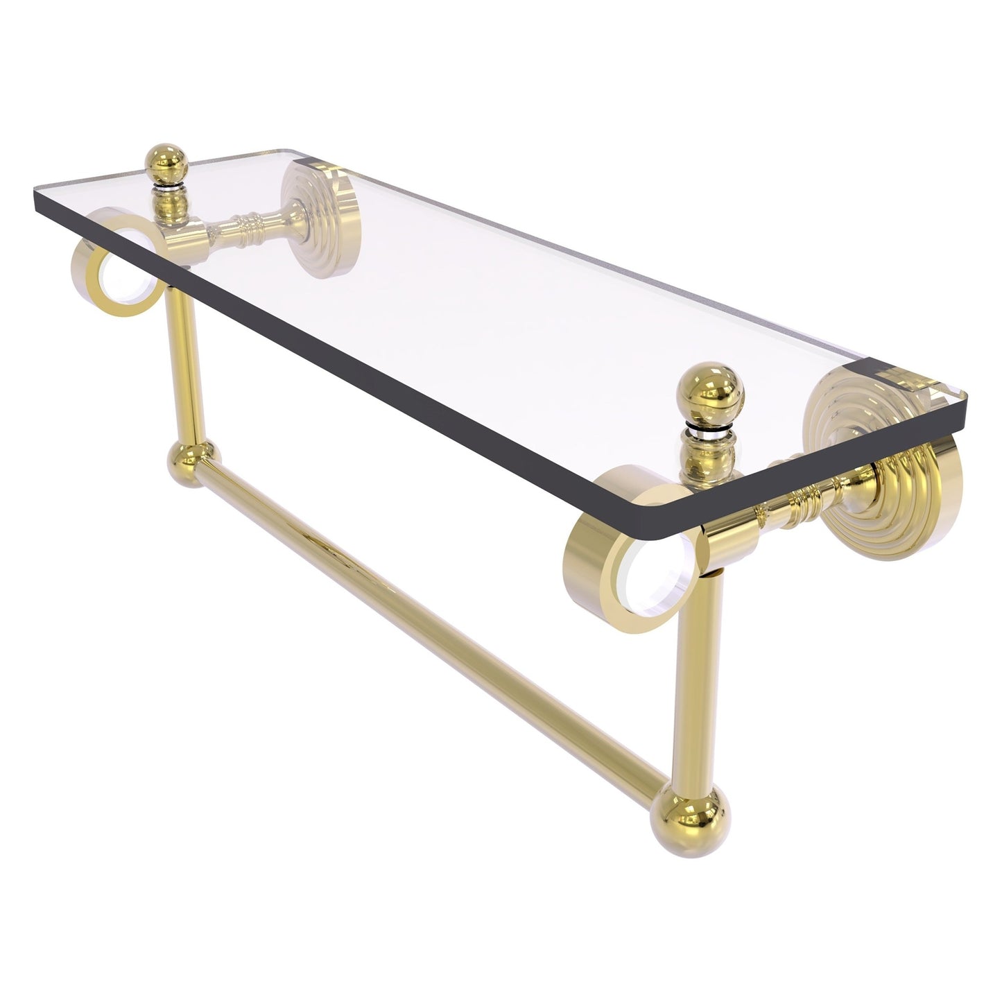 Allied Brass Pacific Grove 16" x 5.125" Unlacquered Brass Solid Brass Glass Shelf With Towel Bar