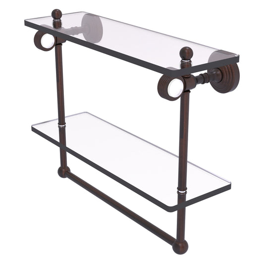 Allied Brass Pacific Grove 16" x 5.125" Venetian Bronze Solid Brass Double Glass Shelf With Towel Bar and Grooved Accents