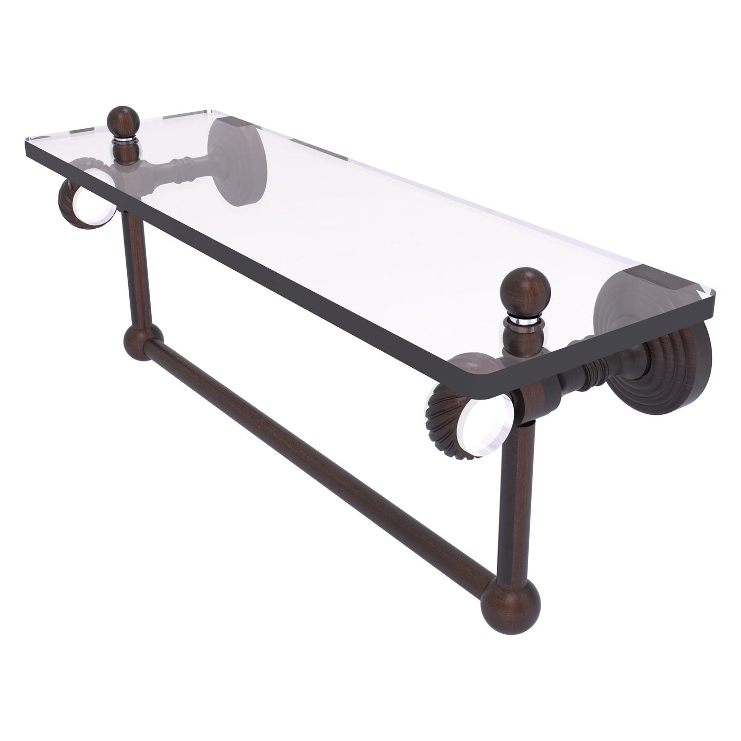 Allied Brass Pacific Grove 16" x 5.125" Venetian Bronze Solid Brass Glass Shelf With Towel Bar and Twisted Accents