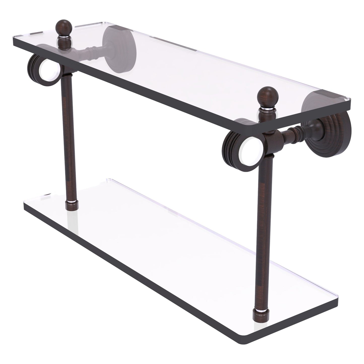 Allied Brass Pacific Grove 16" x 5.125" Venetian Bronze Solid Brass Two-Tiered Glass Shelf With Dotted Accents