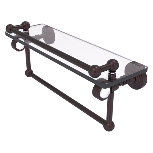 Allied Brass Pacific Grove 16" x 5.5" Antique Bronze Solid Brass Glass Shelf With Gallery Rail and Towel Bar