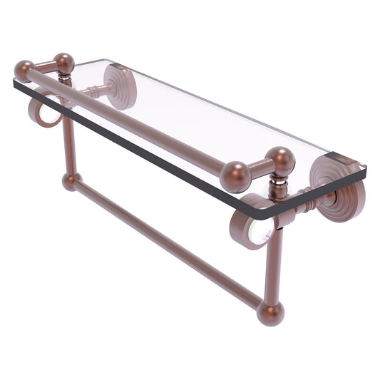 Allied Brass Pacific Grove 16" x 5.5" Antique Copper Solid Brass Glass Shelf With Gallery Rail and Towel Bar