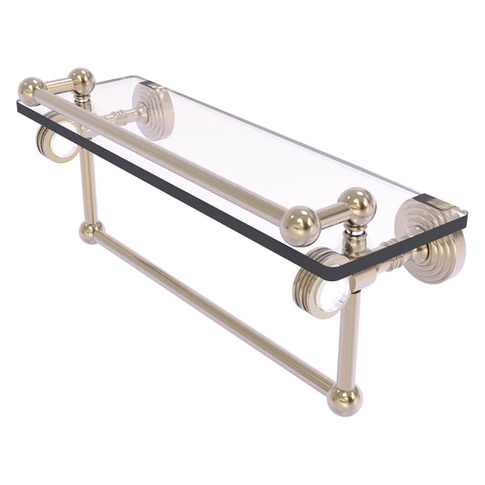 Allied Brass Pacific Grove 16" x 5.5" Antique Pewter Solid Brass Gallery Glass Shelf With Towel Bar and Dotted Accents