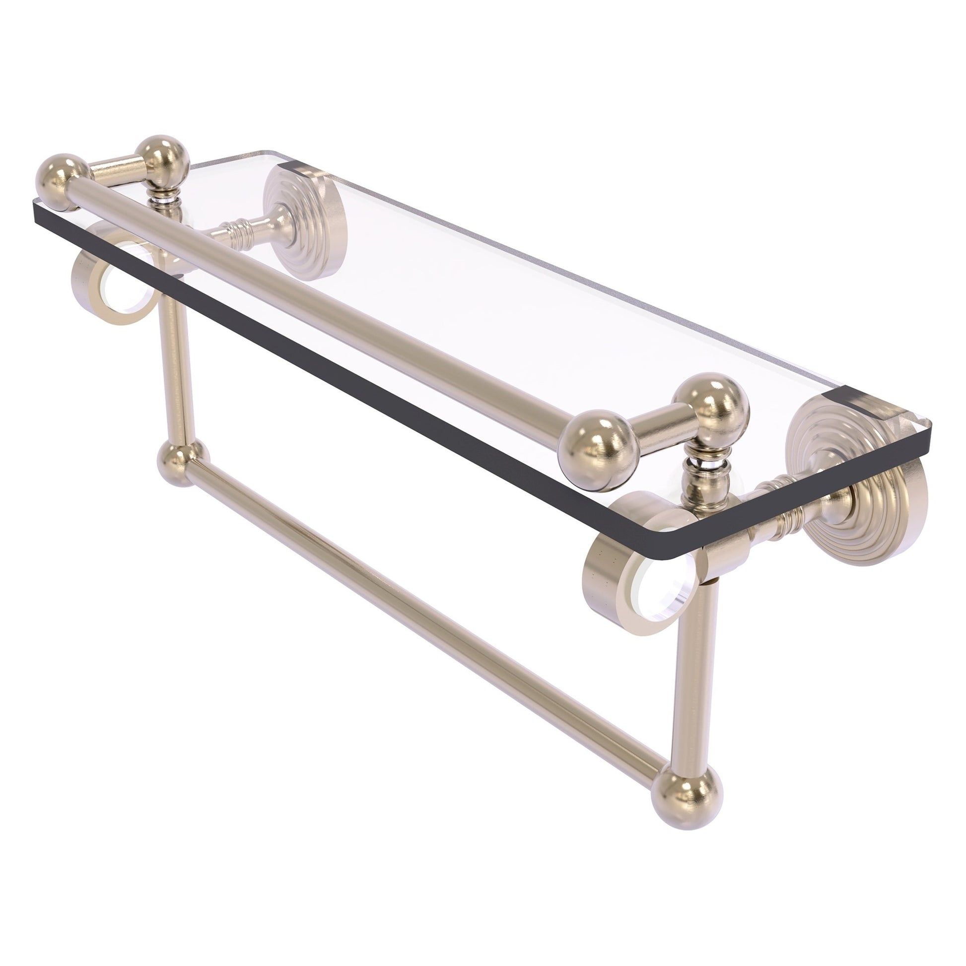 Allied Brass Pacific Grove 16" x 5.5" Antique Pewter Solid Brass Glass Shelf With Gallery Rail and Towel Bar