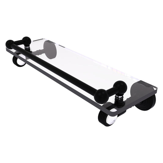 Allied Brass Pacific Grove 16" x 5.5" Matte Black Solid Brass Gallery Glass Shelf With Grooved Accents