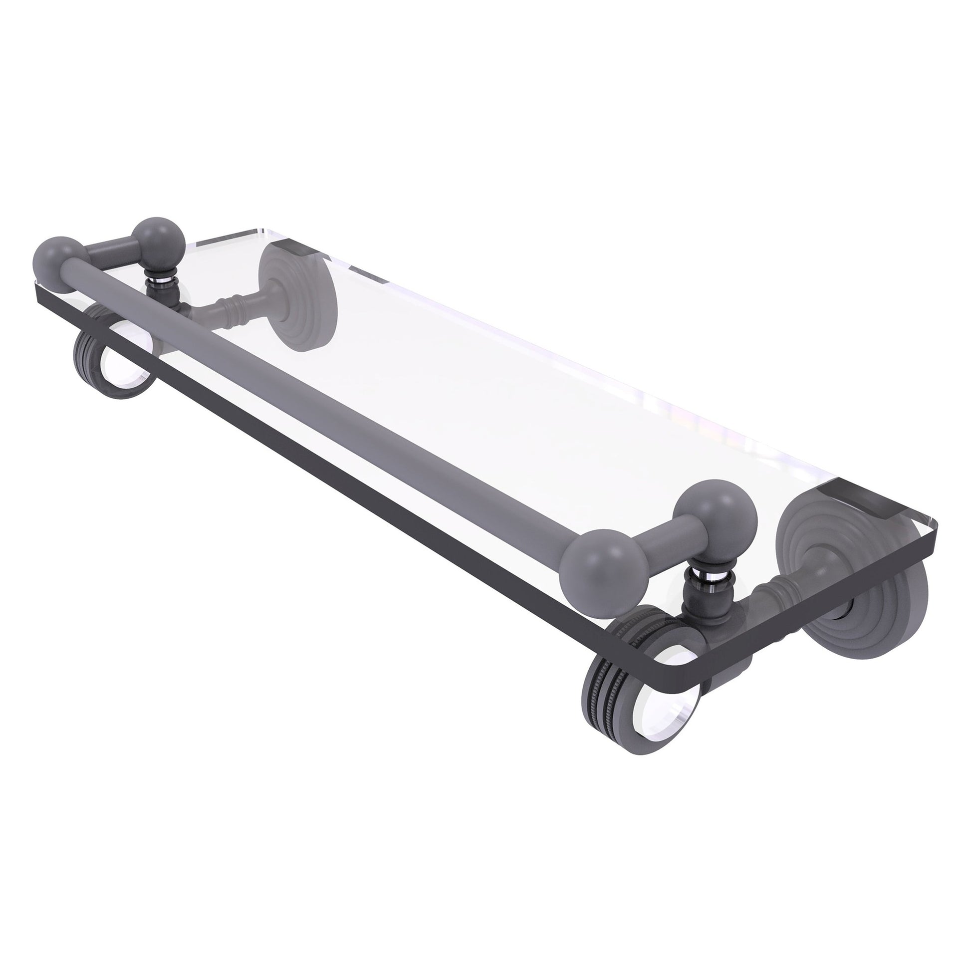 Allied Brass Pacific Grove 16" x 5.5" Matte Gray Solid Brass Gallery Glass Shelf With Dotted Accents