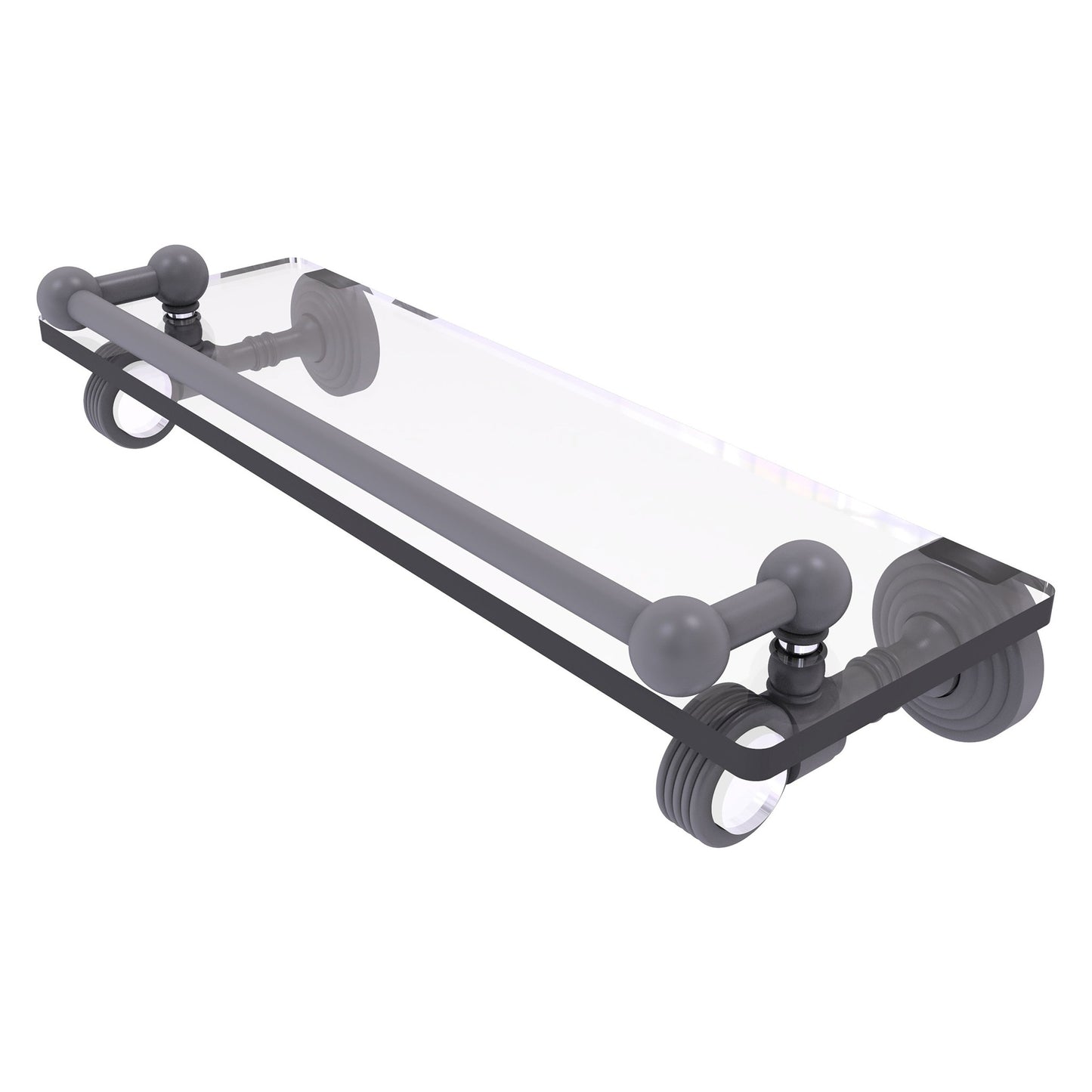 Allied Brass Pacific Grove 16" x 5.5" Matte Gray Solid Brass Gallery Glass Shelf With Grooved Accents