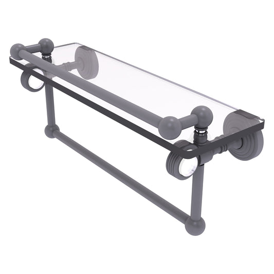 Allied Brass Pacific Grove 16" x 5.5" Matte Gray Solid Brass Gallery Glass Shelf With Towel Bar and Grooved Accents