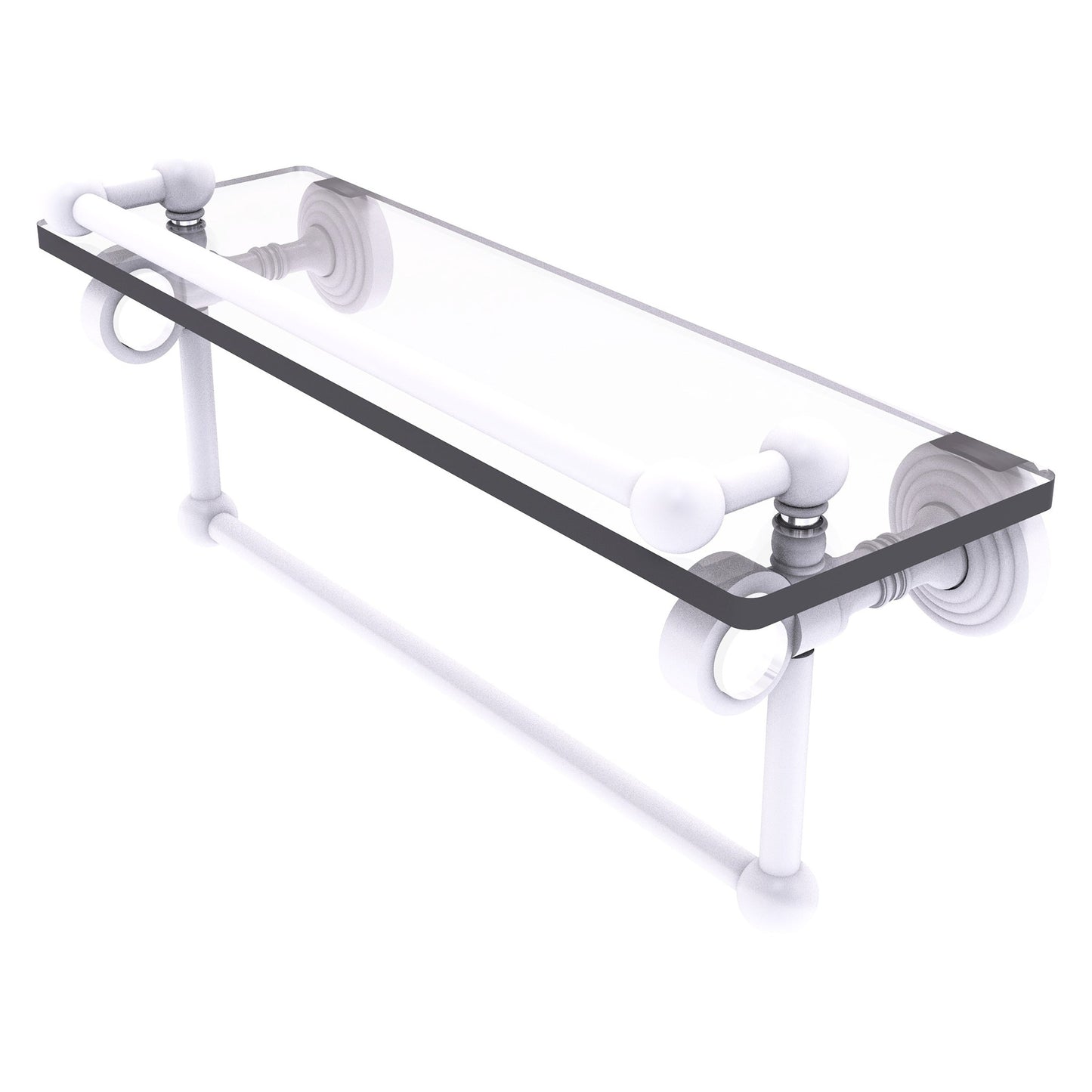 Allied Brass Pacific Grove 16" x 5.5" Matte White Solid Brass Glass Shelf With Gallery Rail and Towel Bar