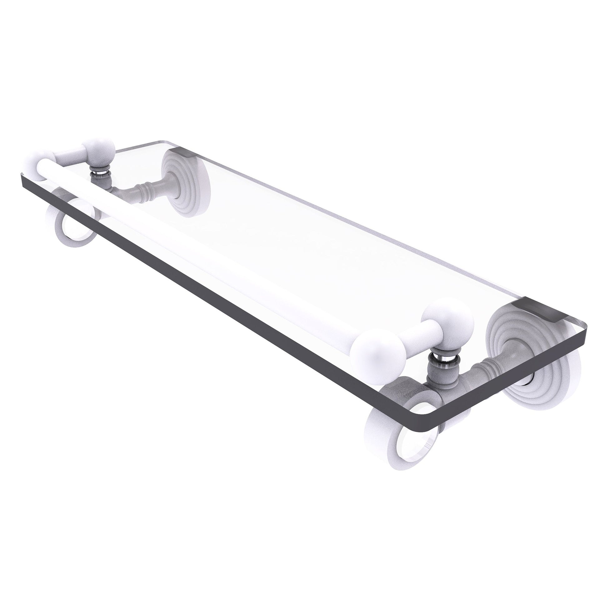 Allied Brass Pacific Grove 16" x 5.5" Matte White Solid Brass Glass Shelf With Gallery Rail