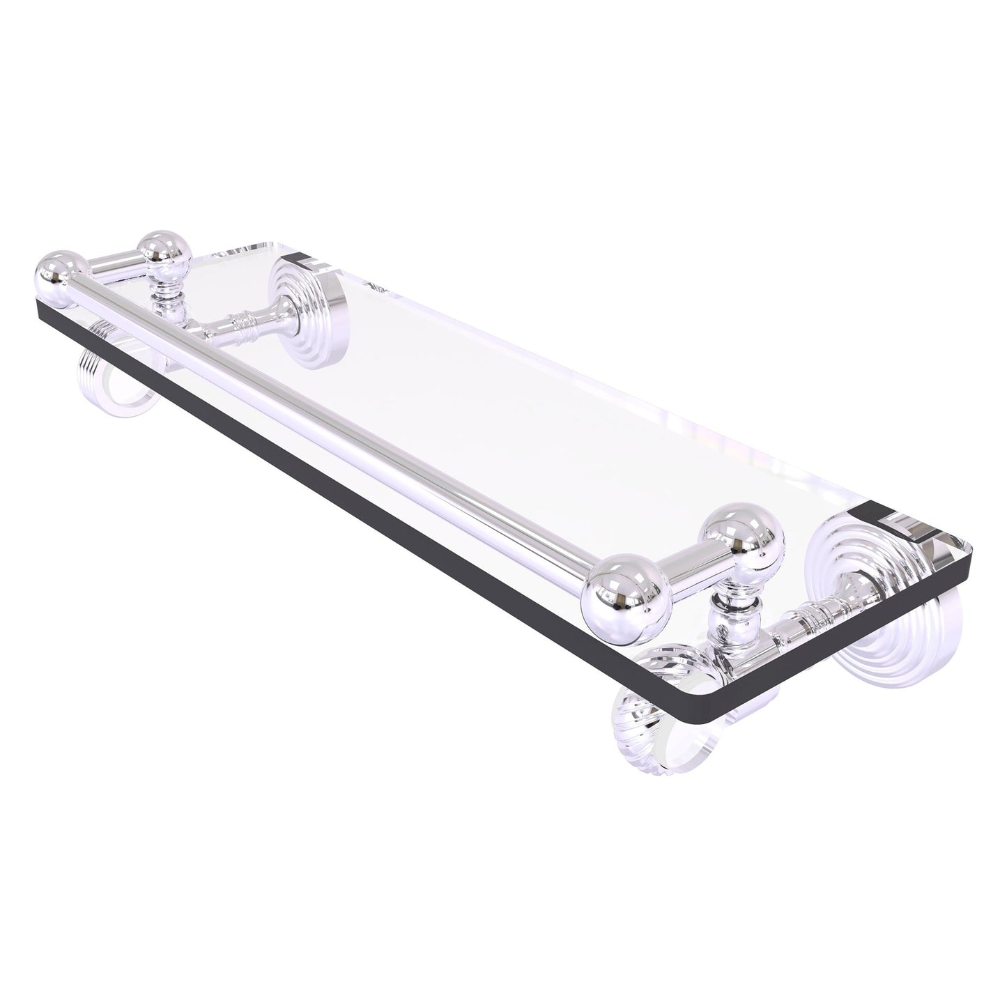 Allied Brass Pacific Grove 16" x 5.5" Polished Chrome Solid Brass Gallery Glass Shelf With Twisted Accents