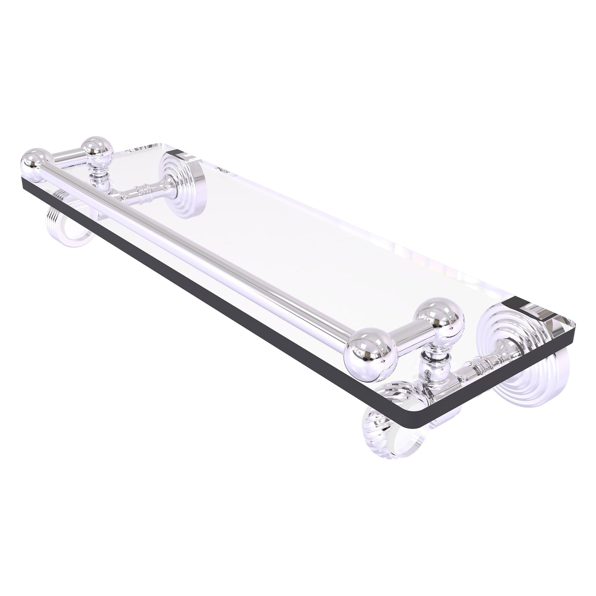 Allied Brass Pacific Grove 16" x 5.5" Polished Chrome Solid Brass Gallery Glass Shelf With Twisted Accents