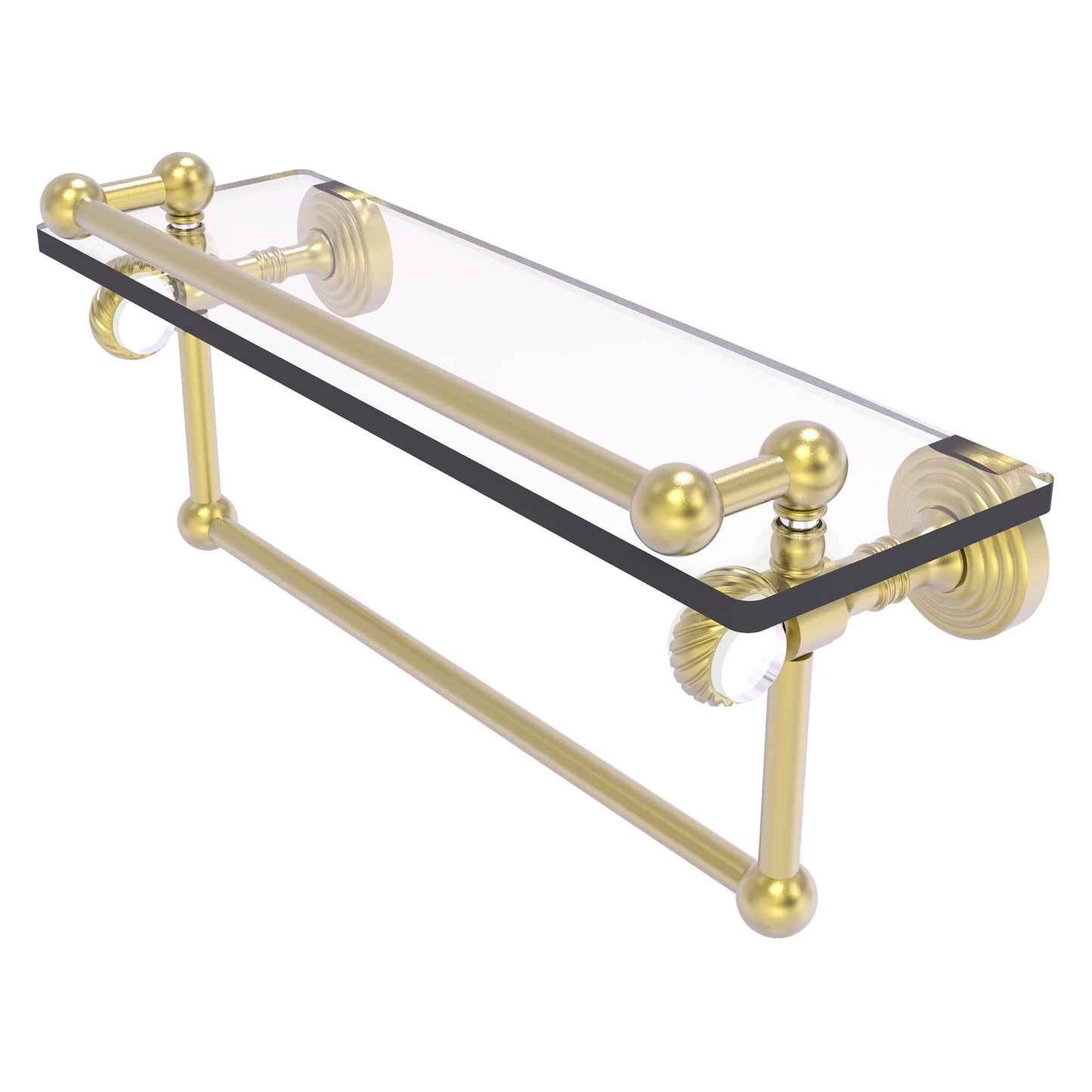 Allied Brass Pacific Grove 16" x 5.5" Satin Brass Solid Brass Gallery Glass Shelf With Towel Bar and Twisted Accents