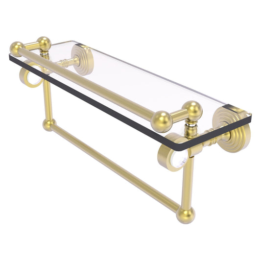 Allied Brass Pacific Grove 16" x 5.5" Satin Brass Solid Brass Glass Shelf With Gallery Rail and Towel Bar