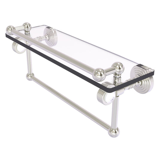 Allied Brass Pacific Grove 16" x 5.5" Satin Nickel Solid Brass Gallery Glass Shelf With Towel Bar and Grooved Accents