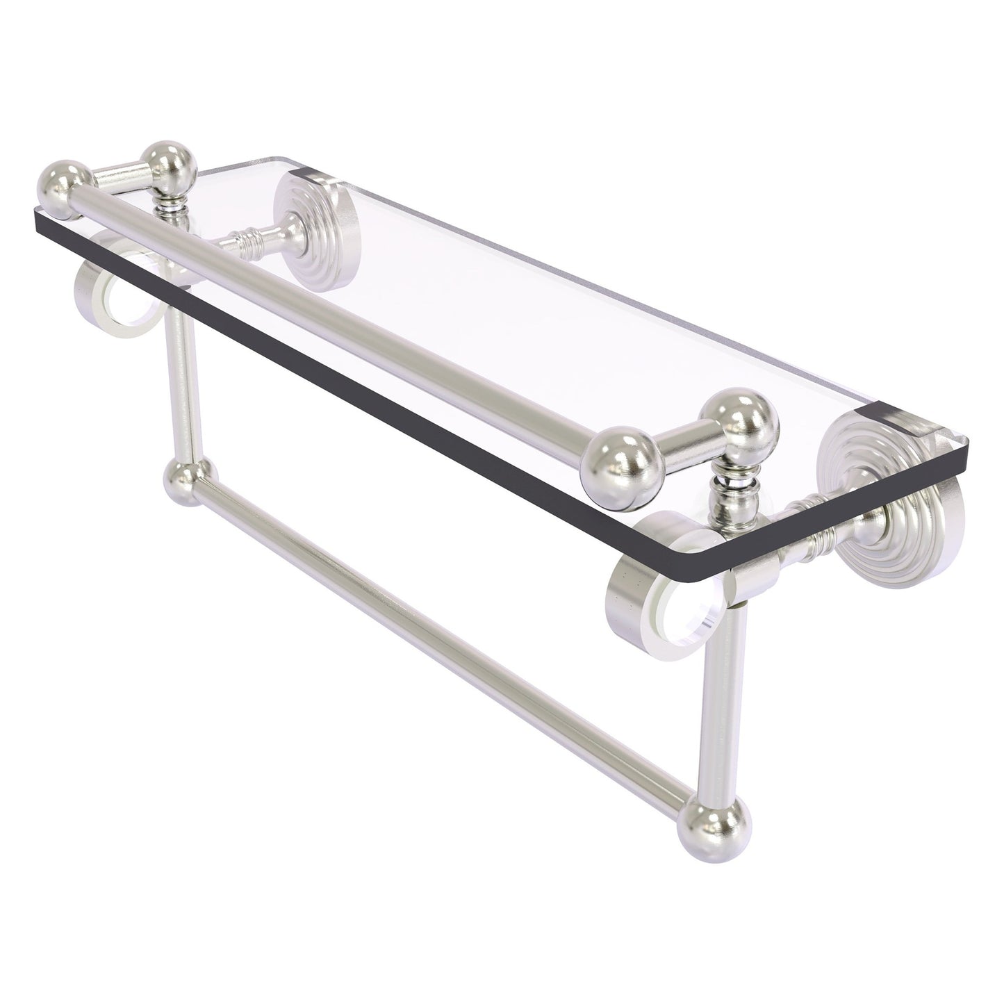 Allied Brass Pacific Grove 16" x 5.5" Satin Nickel Solid Brass Glass Shelf With Gallery Rail and Towel Bar