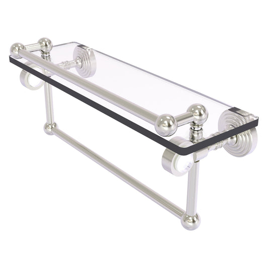 Allied Brass Pacific Grove 16" x 5.5" Satin Nickel Solid Brass Glass Shelf With Gallery Rail and Towel Bar