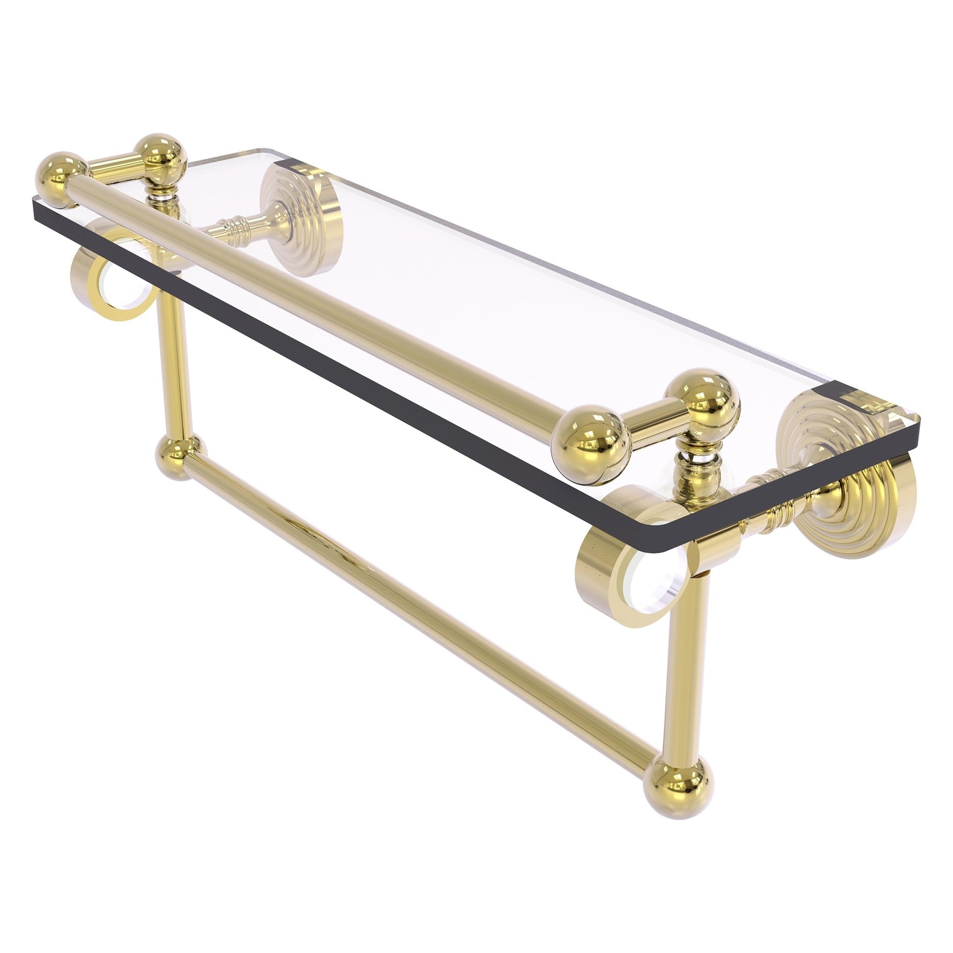 Allied Brass Pacific Grove 16" x 5.5" Unlacquered Brass Solid Brass Glass Shelf With Gallery Rail and Towel Bar