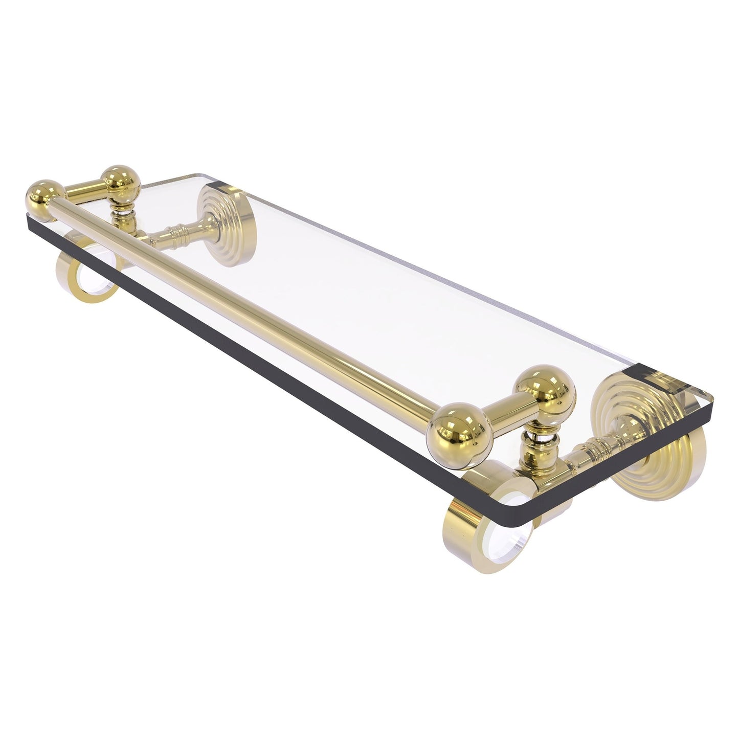 Allied Brass Pacific Grove 16" x 5.5" Unlacquered Brass Solid Brass Glass Shelf With Gallery Rail