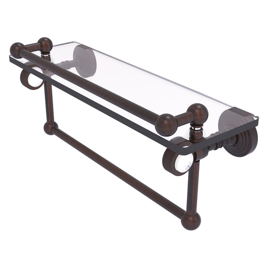Allied Brass Pacific Grove 16" x 5.5" Venetian Bronze Solid Brass Gallery Glass Shelf With Towel Bar and Grooved Accents