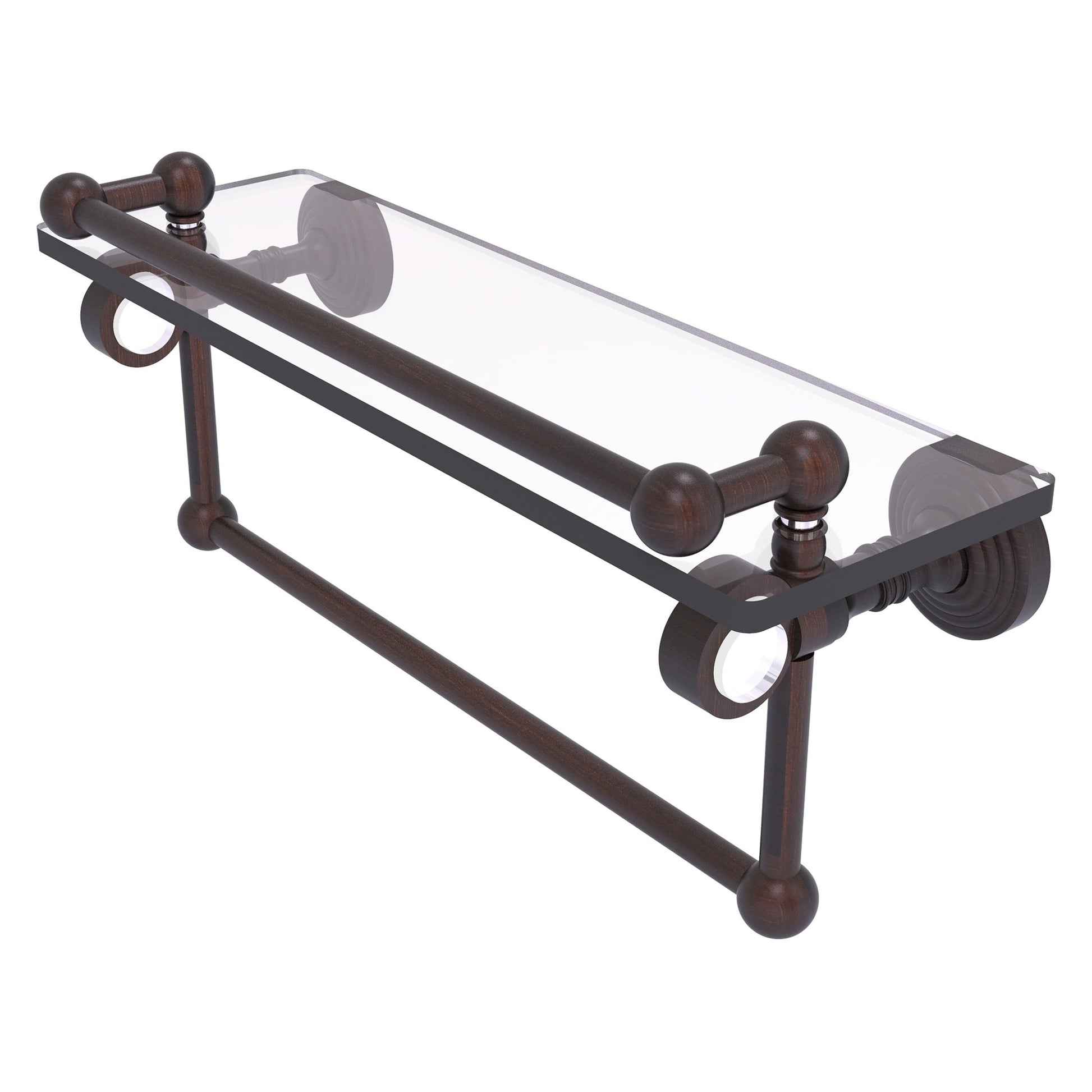 Allied Brass Pacific Grove 16" x 5.5" Venetian Bronze Solid Brass Glass Shelf With Gallery Rail and Towel Bar