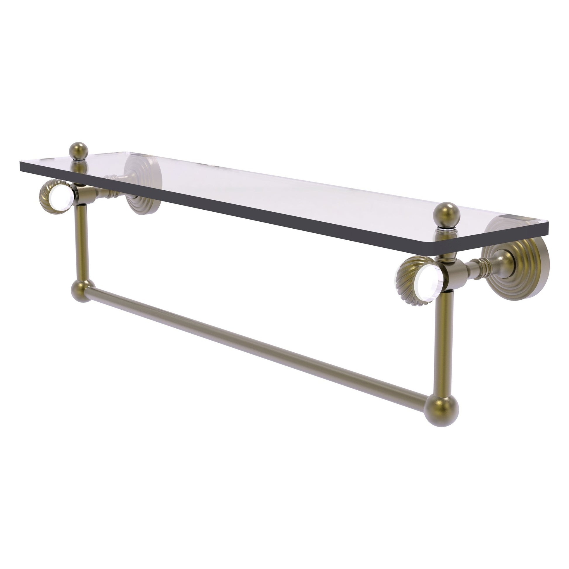 Allied Brass Pacific Grove 22" x 5.125" Antique Brass Solid Brass Glass Shelf With Towel Bar and Twisted Accents
