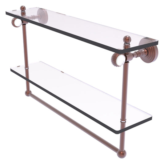 Allied Brass Pacific Grove 22" x 5.125" Antique Copper Solid Brass Double Glass Shelf With Towel Bar and Twisted Accents
