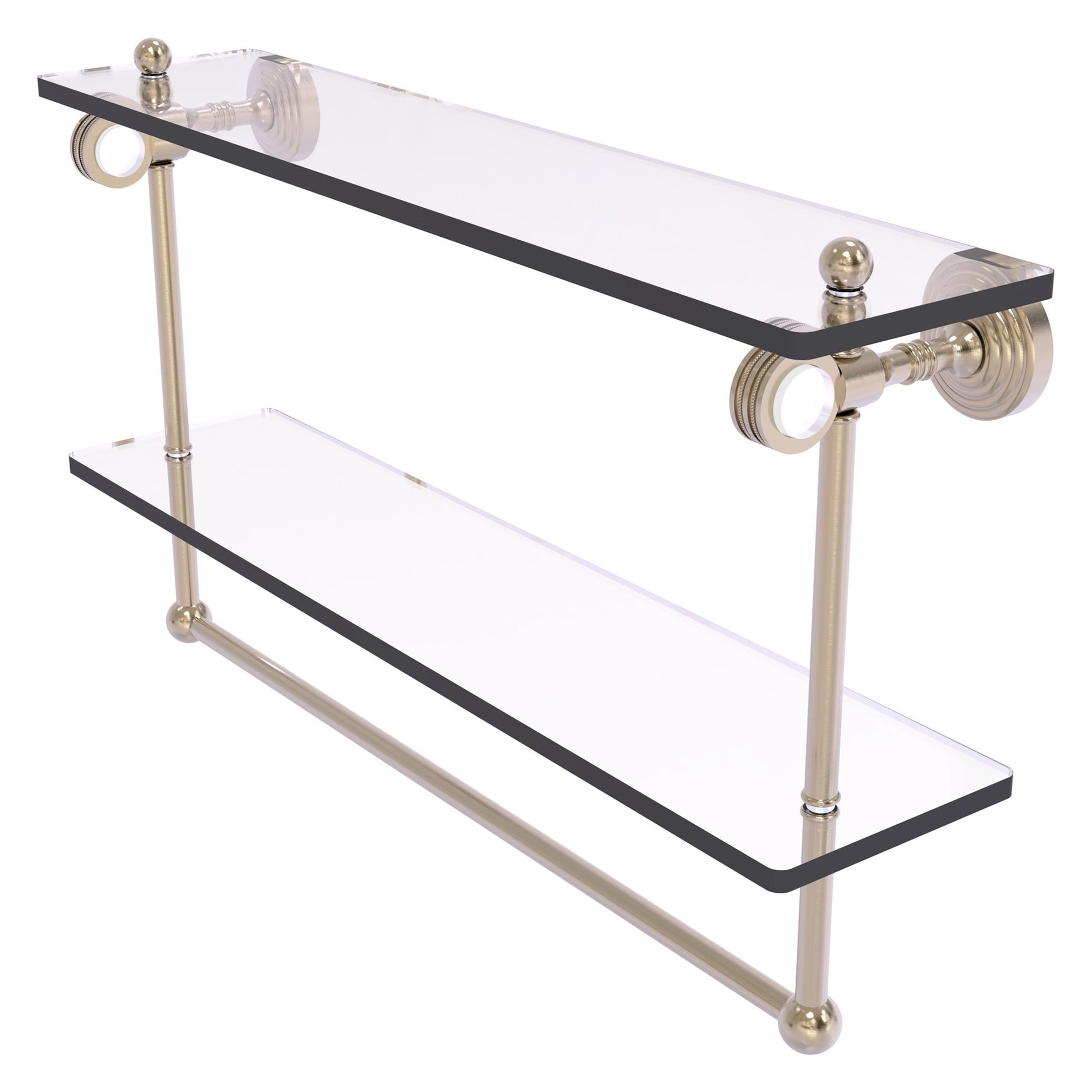 Allied Brass Pacific Grove 22" x 5.125" Antique Pewter Solid Brass Double Glass Shelf With Towel Bar and Dotted Accents