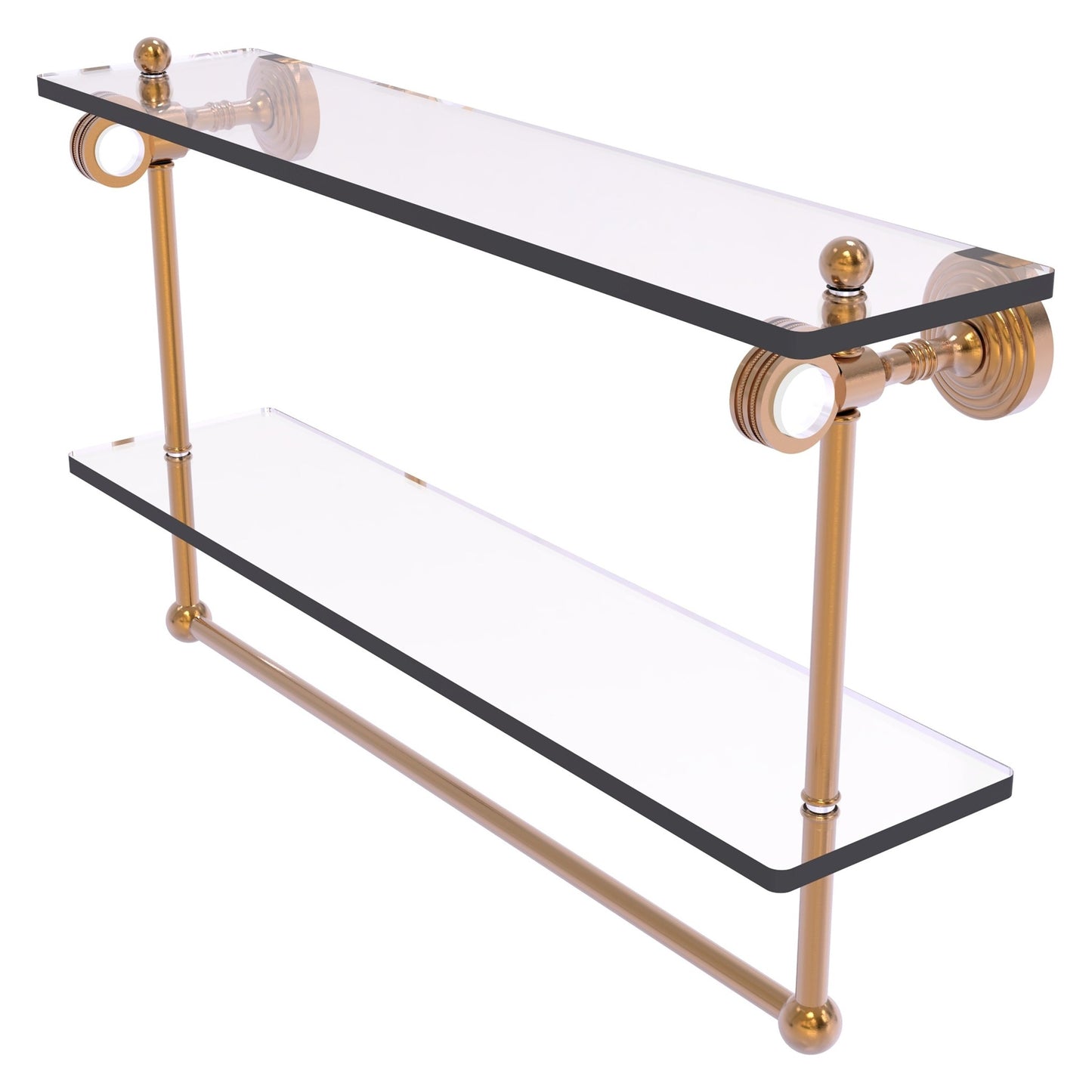 Allied Brass Pacific Grove 22" x 5.125" Brushed Bronze Solid Brass Double Glass Shelf With Towel Bar and Dotted Accents