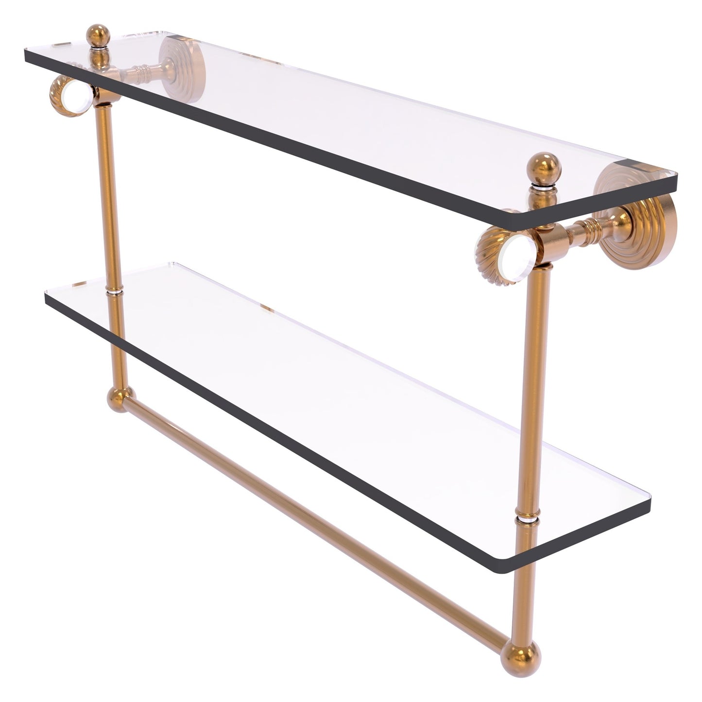 Allied Brass Pacific Grove 22" x 5.125" Brushed Bronze Solid Brass Double Glass Shelf With Towel Bar and Twisted Accents