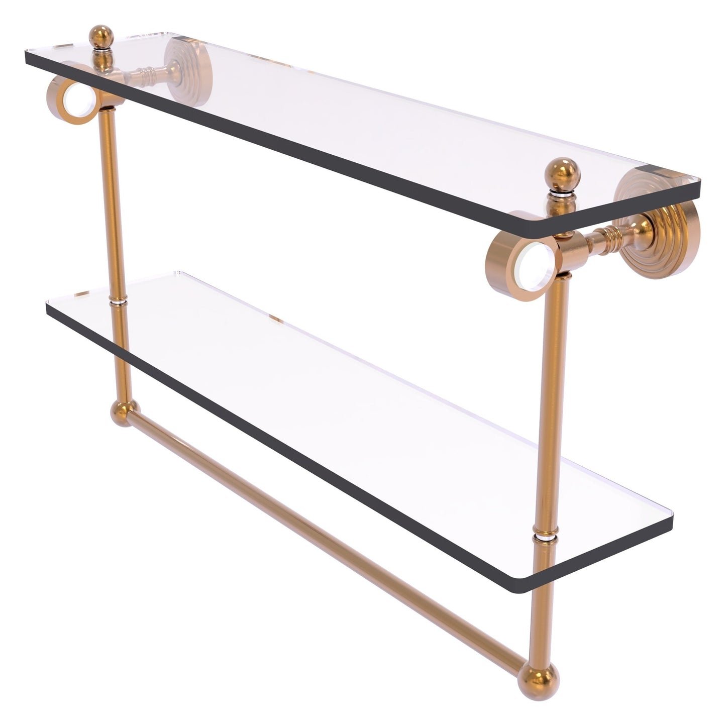 Allied Brass Pacific Grove 22" x 5.125" Brushed Bronze Solid Brass Double Glass Shelf With Towel Bar