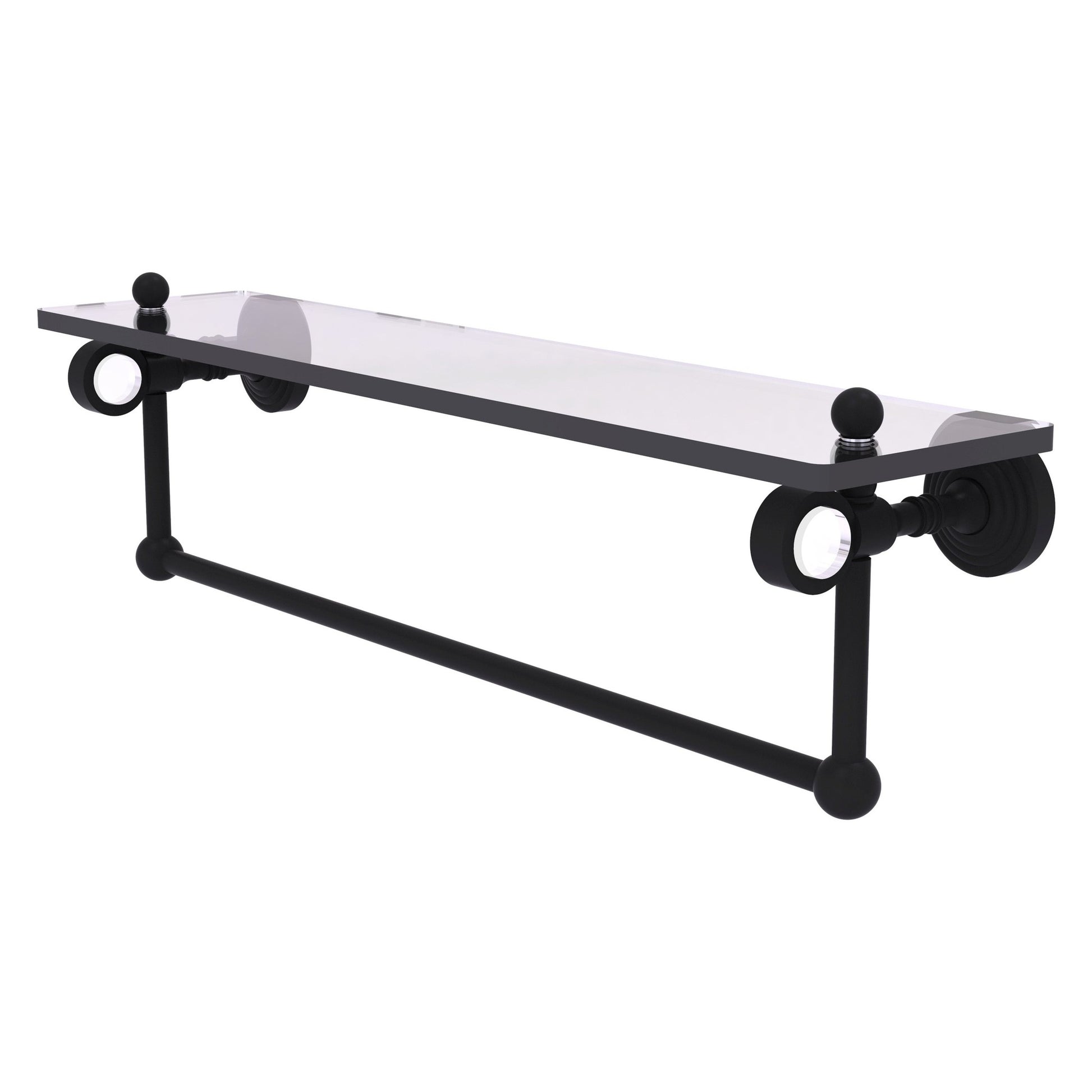 Allied Brass Pacific Grove 22" x 5.125" Matte Black Solid Brass Glass Shelf With Towel Bar