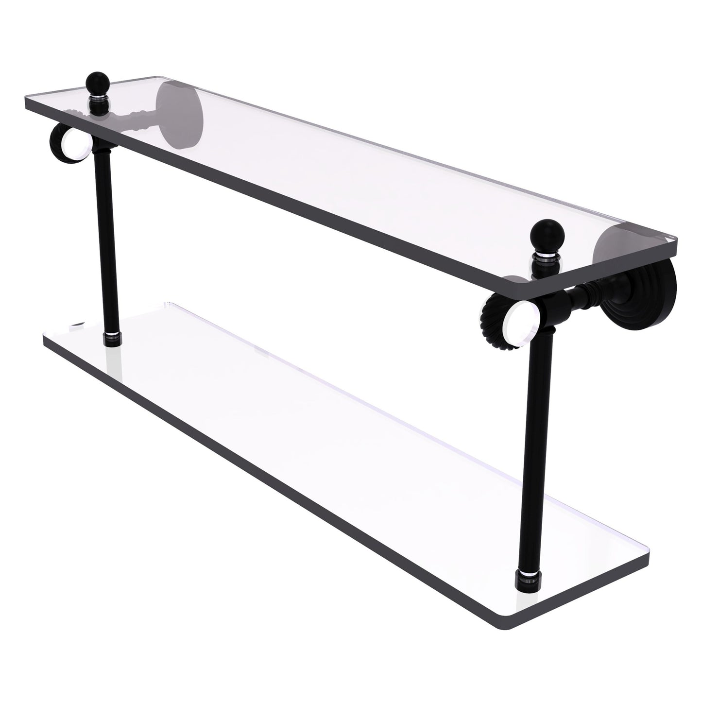 Allied Brass Pacific Grove 22" x 5.125" Matte Black Solid Brass Two-Tiered Glass Shelf With Twisted Accents