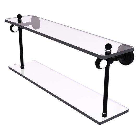 Allied Brass Pacific Grove 22" x 5.125" Matte Black Solid Brass Two-Tiered Glass Shelf With Twisted Accents