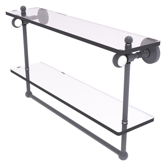 Allied Brass Pacific Grove 22" x 5.125" Matte Gray Solid Brass Double Glass Shelf With Towel Bar and Twisted Accents