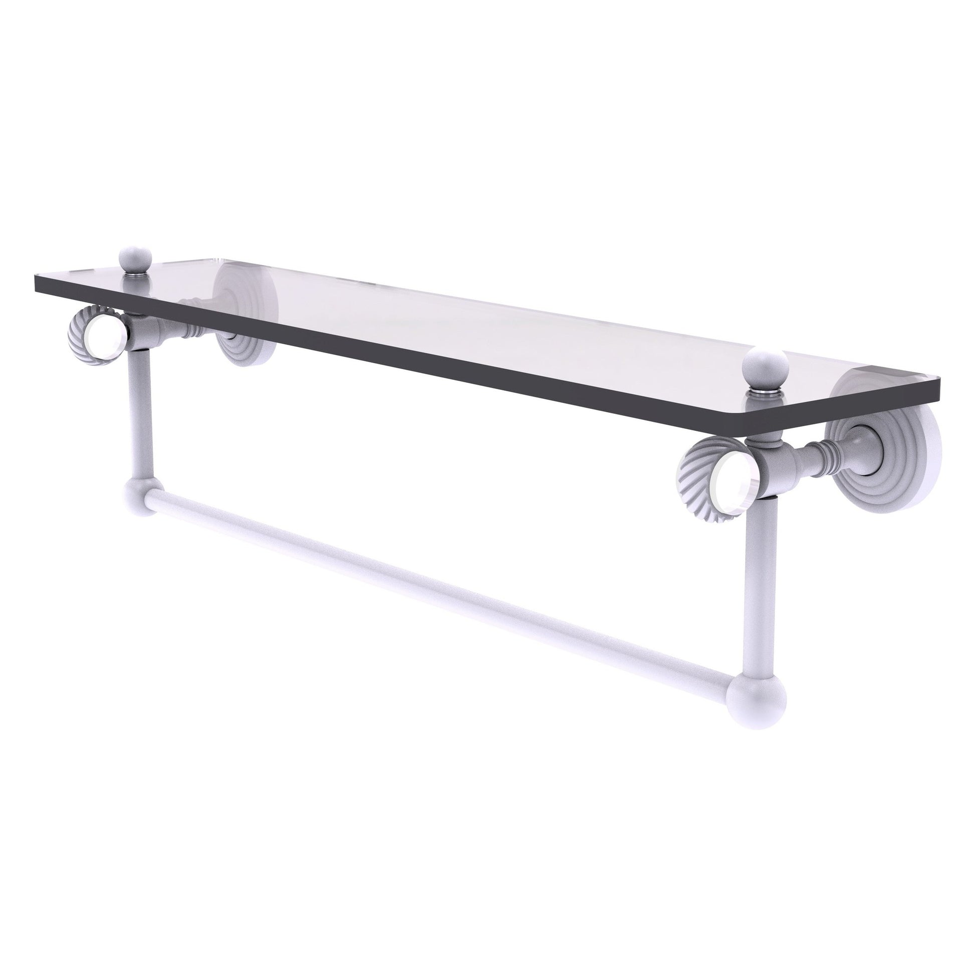 Allied Brass Pacific Grove 22" x 5.125" Matte White Solid Brass Glass Shelf With Towel Bar and Twisted Accents